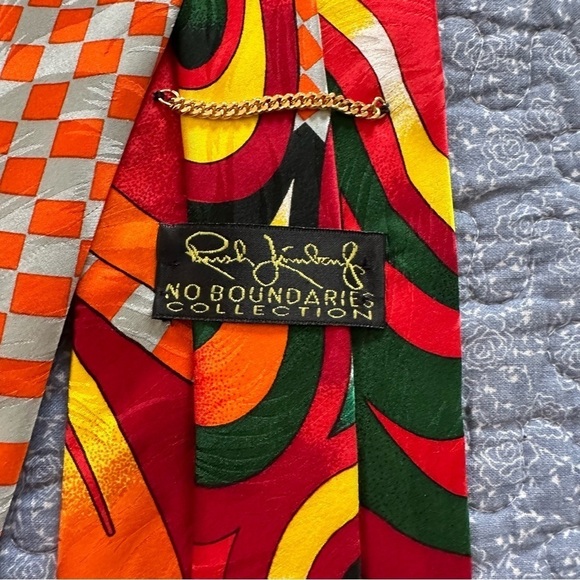 Rush Limbaugh Tie Vtg. 90s No Boundaries Collection Silk Orange & Red 58” x 4” - Picture 6 of 9